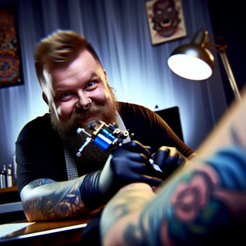 Máté, realisztikus és blackwork tetoválásokra specializálódott tetováló művész portréja