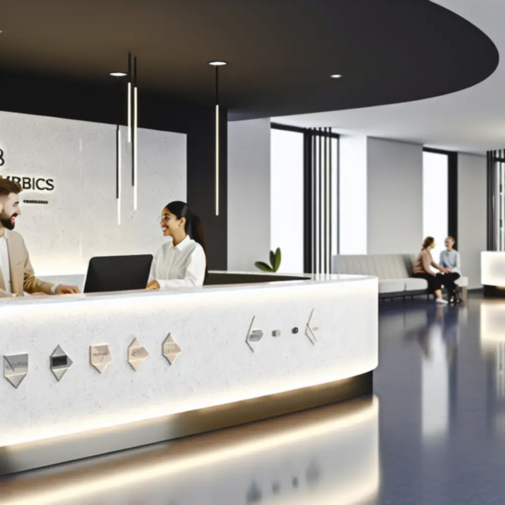 Modern tetoválószalon foglalási pultja és digitális naptár