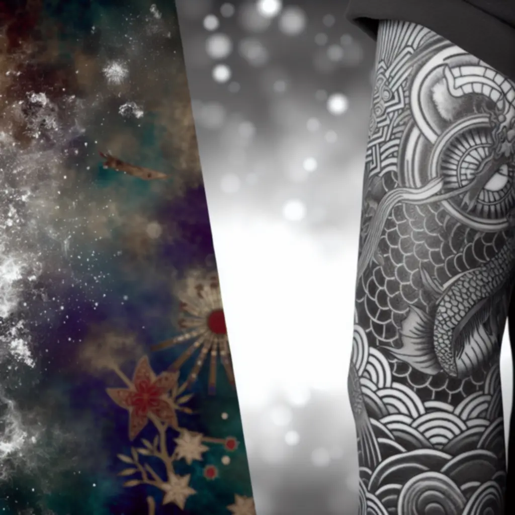 Hagyományos japán tetoválás hullámokkal és koi ponttyal