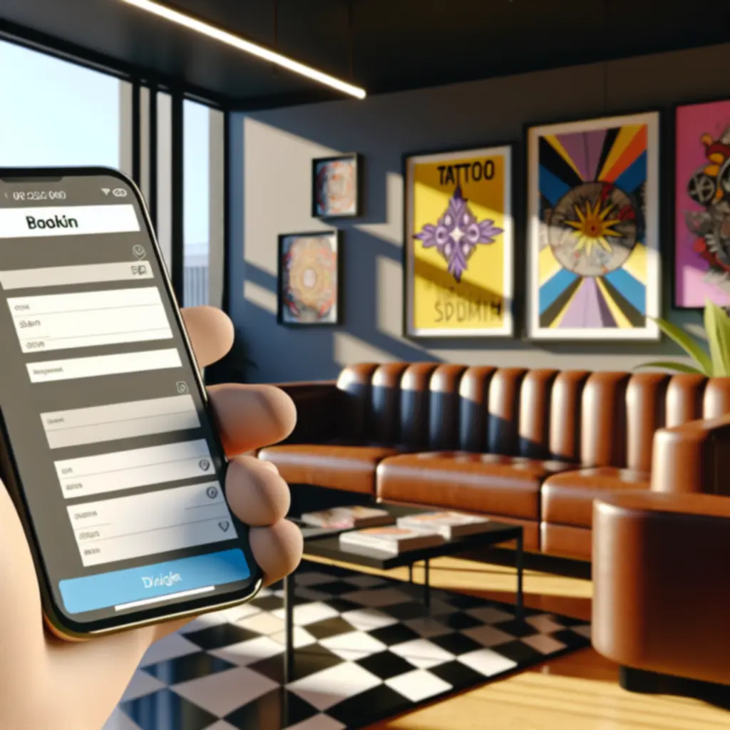 Online tetoválás foglalási űrlap megjelenése laptopon és telefonon