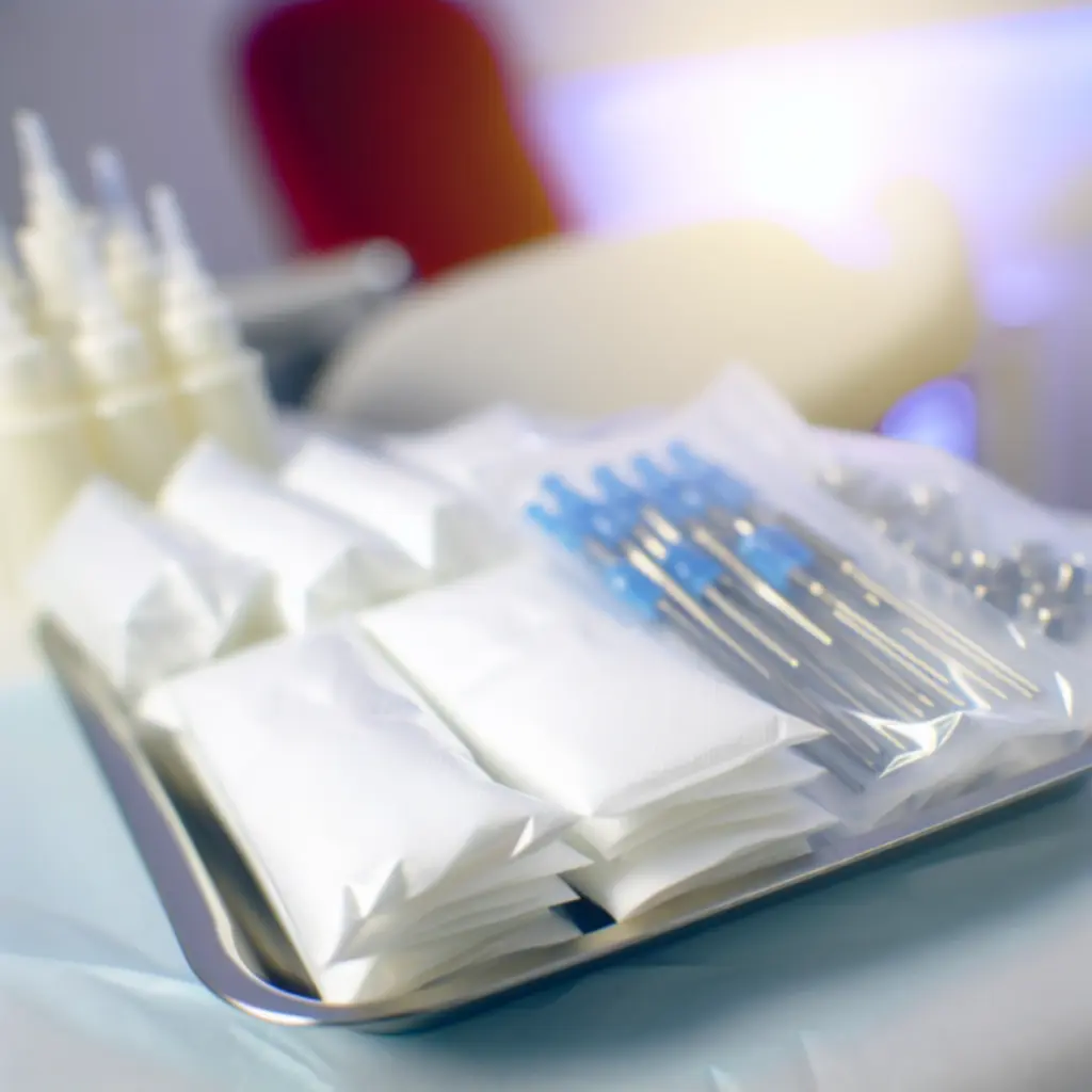 Egyszer használatos tetováló tűk és eszközök steril csomagolásban