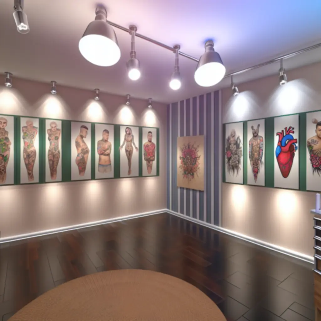 Különböző tetoválási stílusokat bemutató modern kompozíció