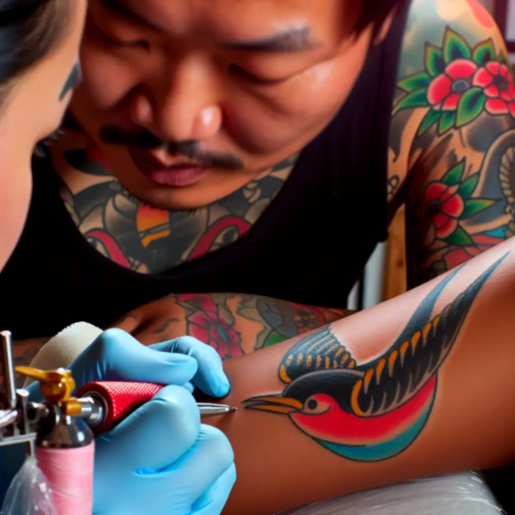 Tradicionális old school tetoválás erőteljes kontúrokkal